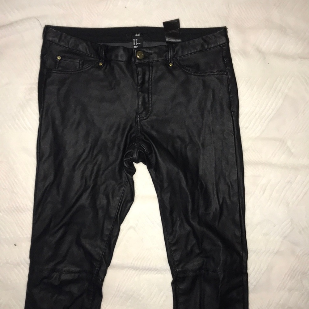 H&M faux leather pants with felt fabric inside